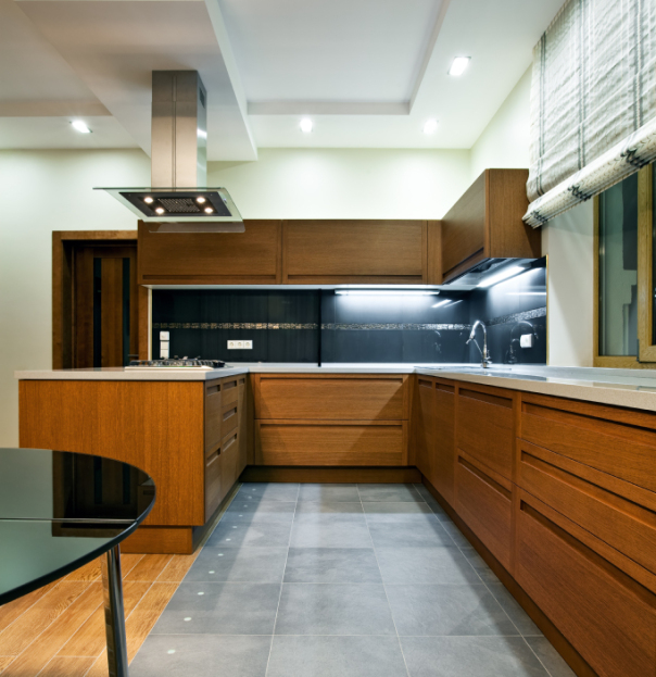 Modern kitchen with wood cabinetry