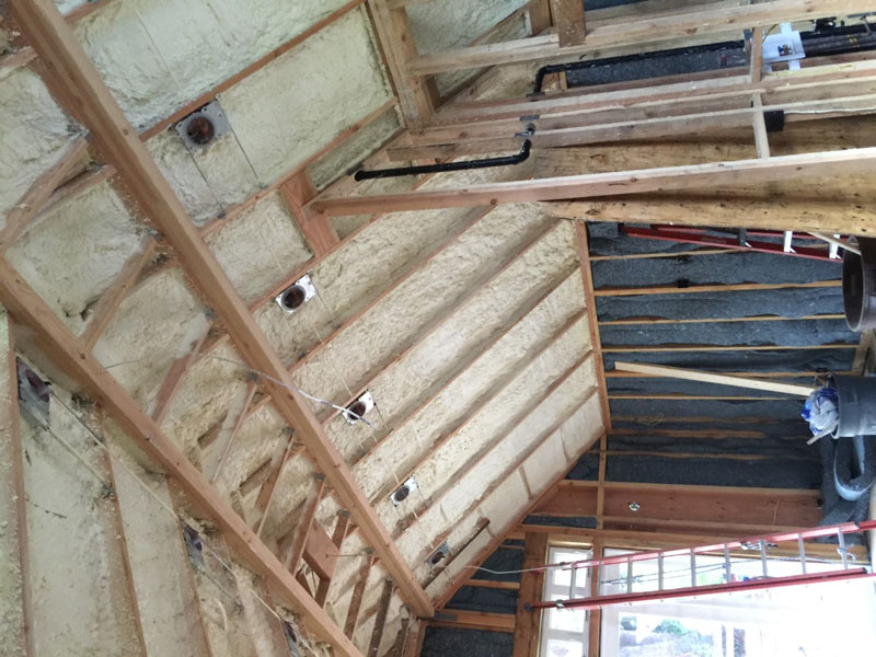 framed and insulated ceiling in home construction site