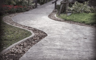 paved path through garden