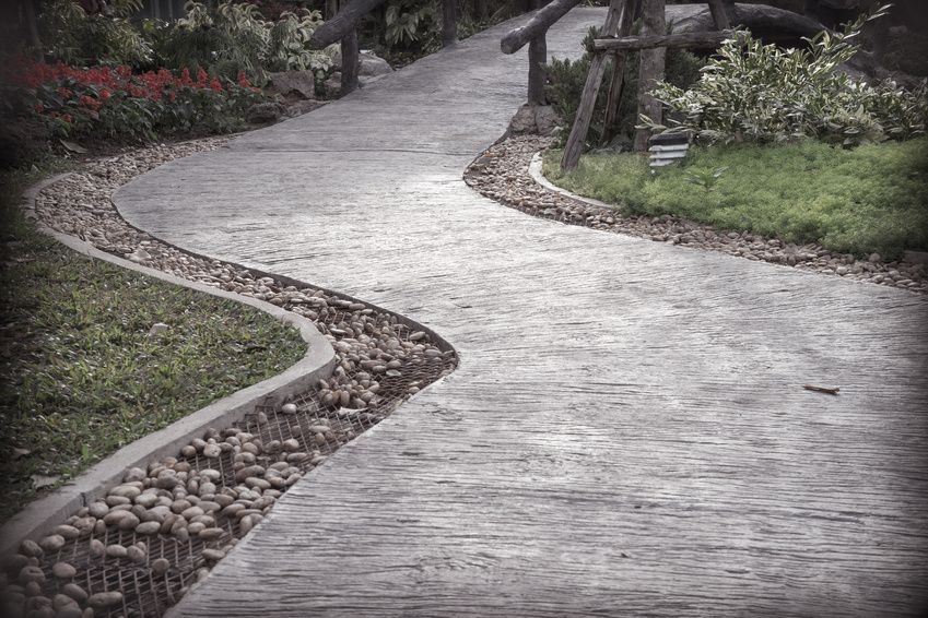 paved path through garden