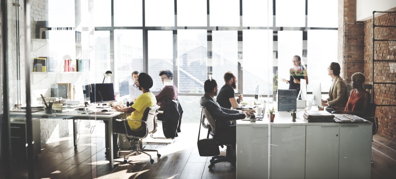 interior of busy modern office