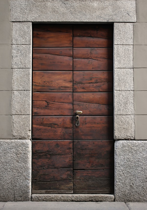 detail of modern church wooden door