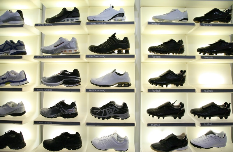 retail store wall display of shoes