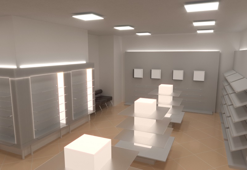 Empty retail store with white fixtures