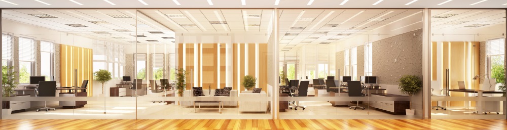 light modern office interior with glass walls