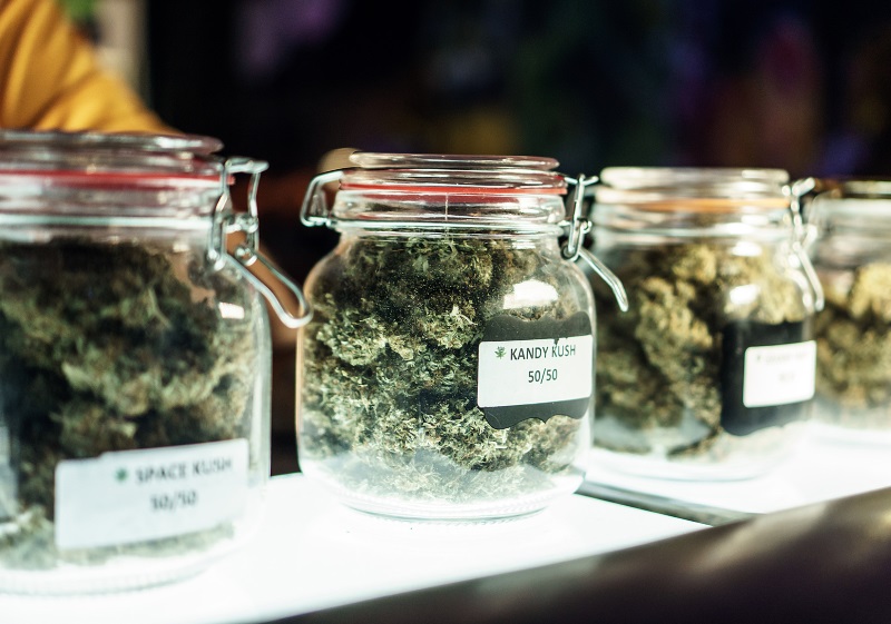 cannabis jars in cannabis dispensary