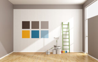 Select color swatch to paint wall in a minimalist room - rendering