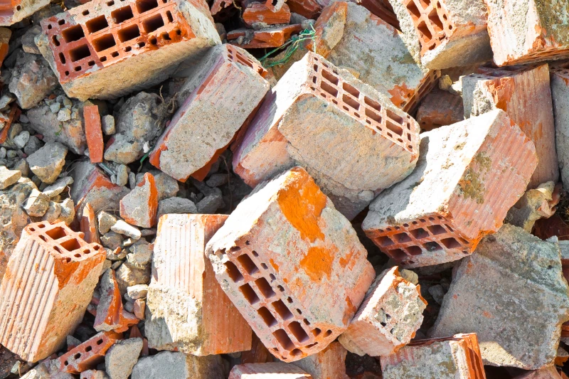 pile of broken and discarded concrete blocks