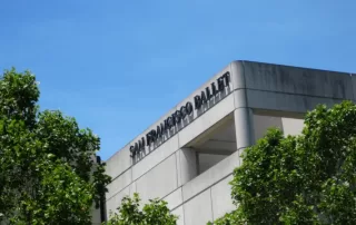 Modern concrete building with the words "San Francisco Ballet"