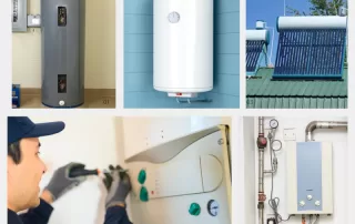 Collage of images of various types of hot water heaters