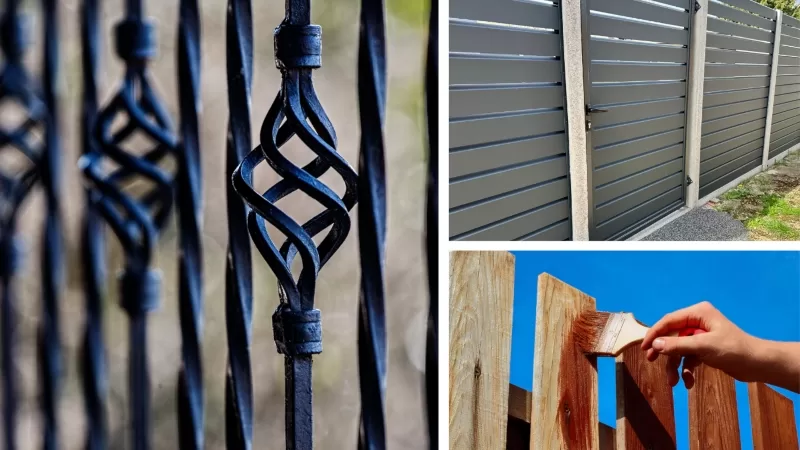 Wrought Iron, Metal Slats or Treated Wooden Fencing
